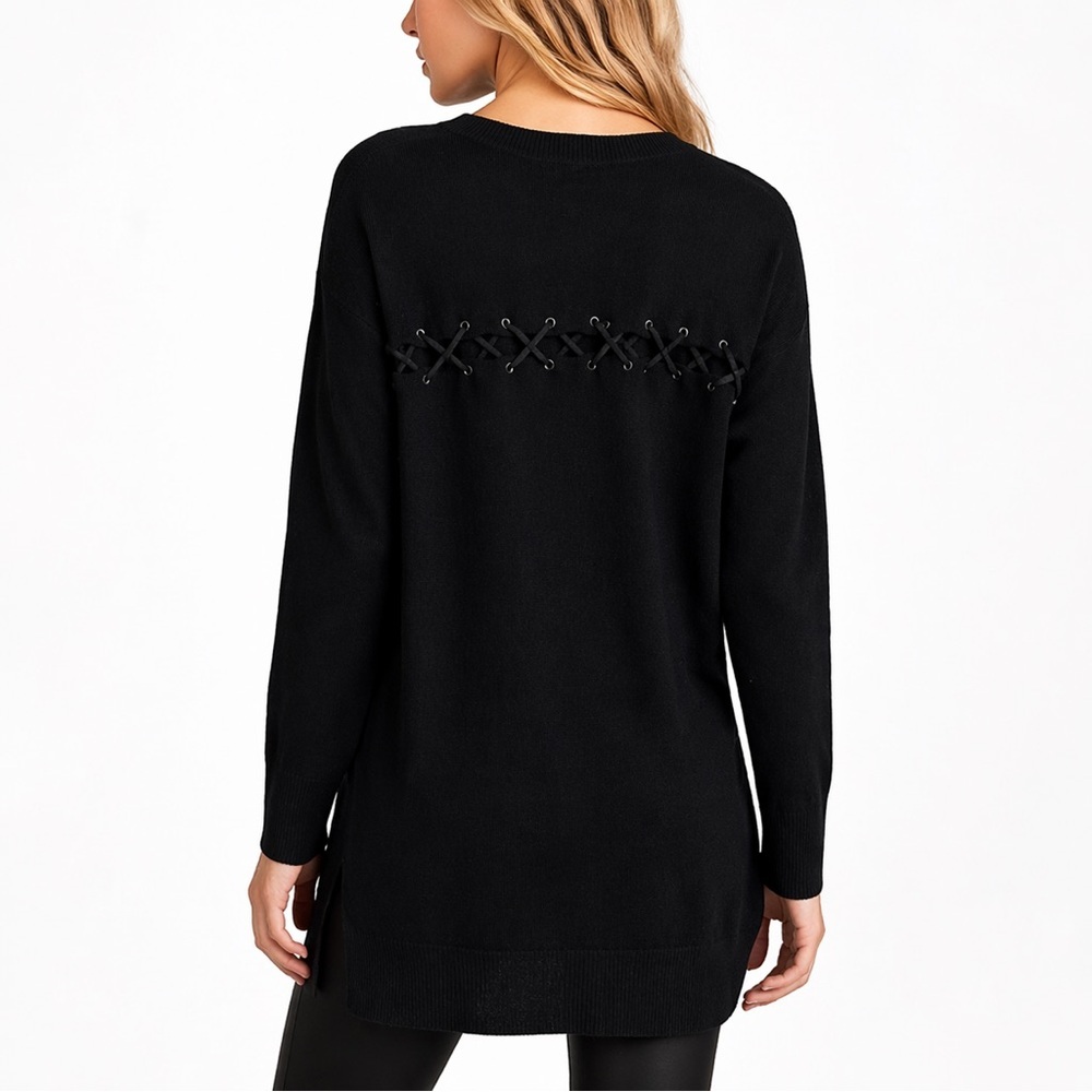 Splendid Bleeker Cashmere Blend Pullover Sweater L/Sleeve Lace-Up Back Black M